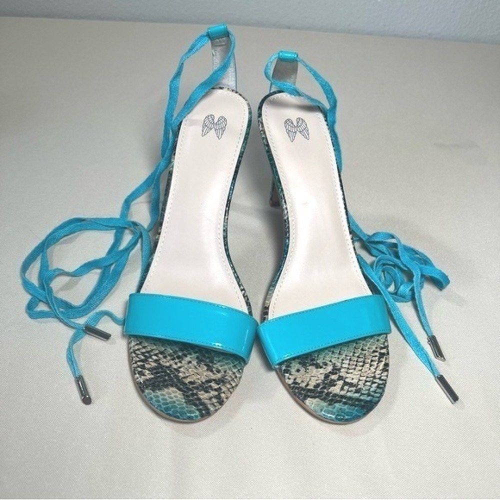 Victoria's Secret Turquoise Snakeskin‎ Lace Up Stiletto Sandals Heels 8.5 Y2K